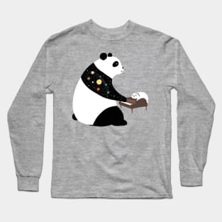 Fat panda pianist and lazy cat Long Sleeve T-Shirt